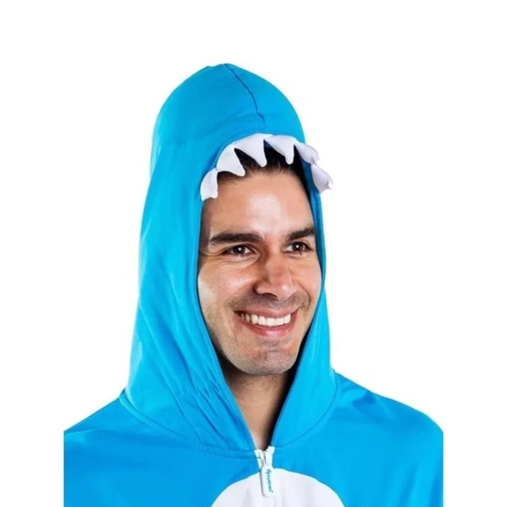 Tipsy Elves Mens Shark Halloween Costume Size‎ 3XL Blue Cosplay Hooded Jumpsuit